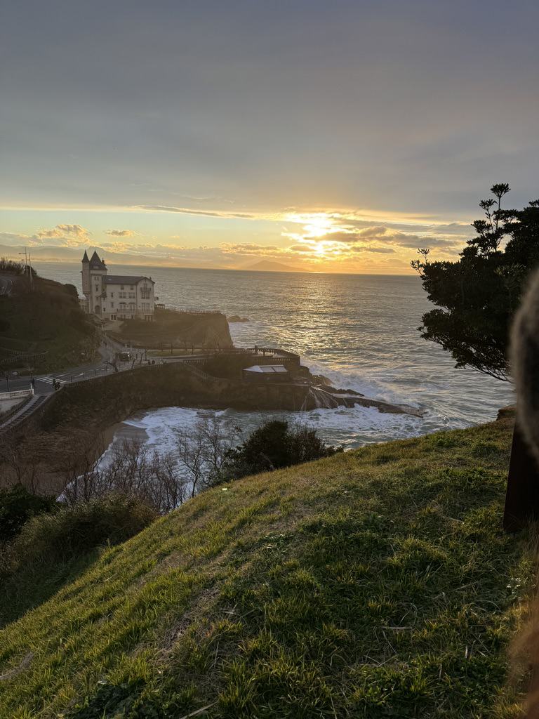 Villa Belza and the Biarritz coastline at sunset