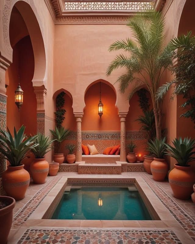 Marrakech riad courtyard with reflecting pool