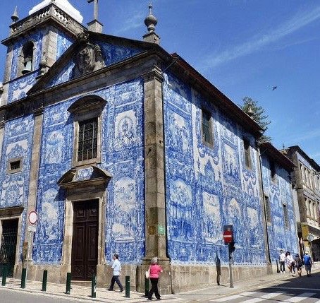 Blue azulejo-tiled church in Porto